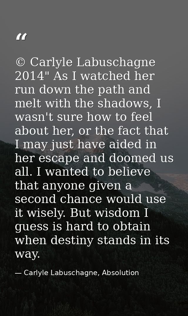 © Carlyle Labuschagne 2014" As I watched her run down the path and melt with the shadows, I wasn't sure how to feel abou — Carlyle Labuschagne, Absolution