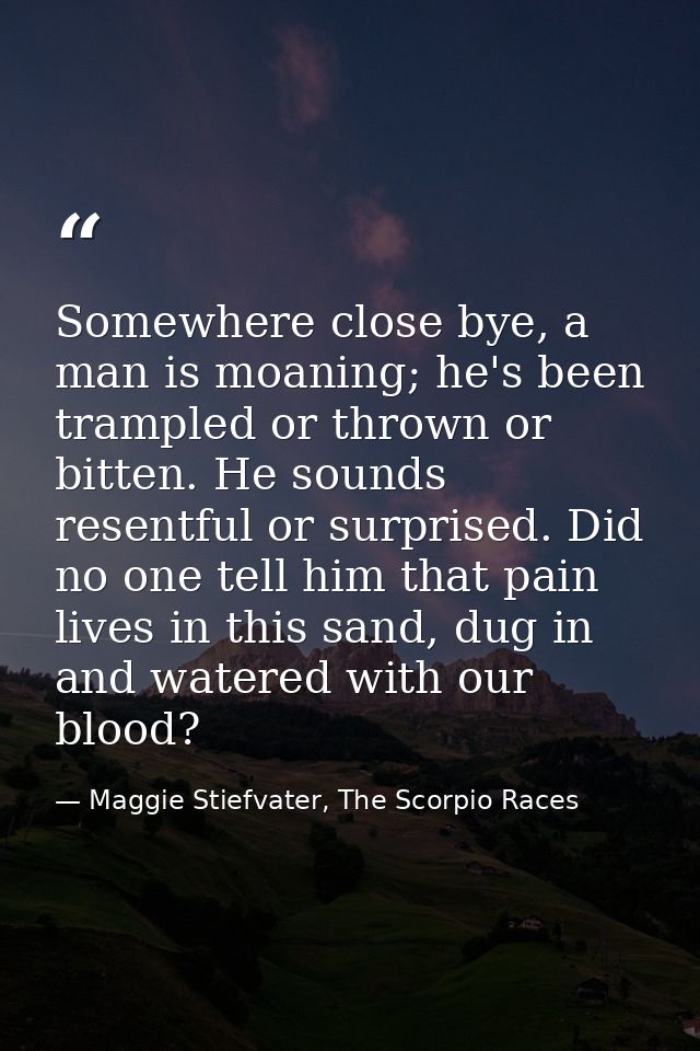 Somewhere close bye, a man is moaning; he's been trampled or thrown or bitten. He sounds resentful or surprised. Did no  — Maggie Stiefvater, The Scorpio Races