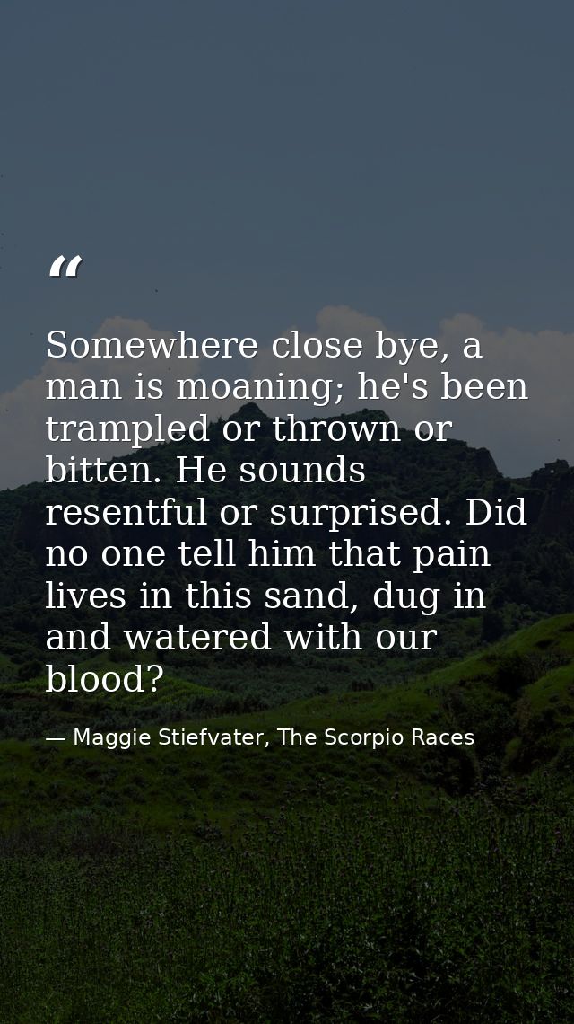 Somewhere close bye, a man is moaning; he's been trampled or thrown or bitten. He sounds resentful or surprised. Did no  — Maggie Stiefvater, The Scorpio Races