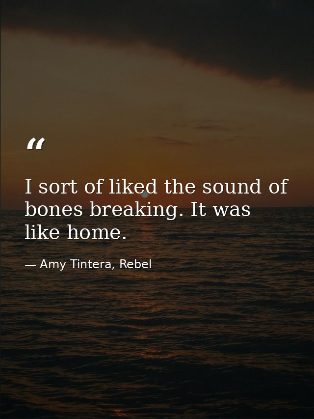 I sort of liked the sound of bones breaking. It was like home. — Amy Tintera, Rebel