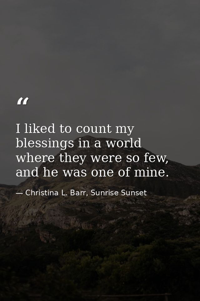 I liked to count my blessings in a world where they were so few, and he was one of mine. — Christina L. Barr, Sunrise Sunset