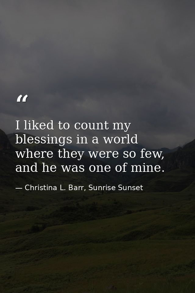 I liked to count my blessings in a world where they were so few, and he was one of mine. — Christina L. Barr, Sunrise Sunset