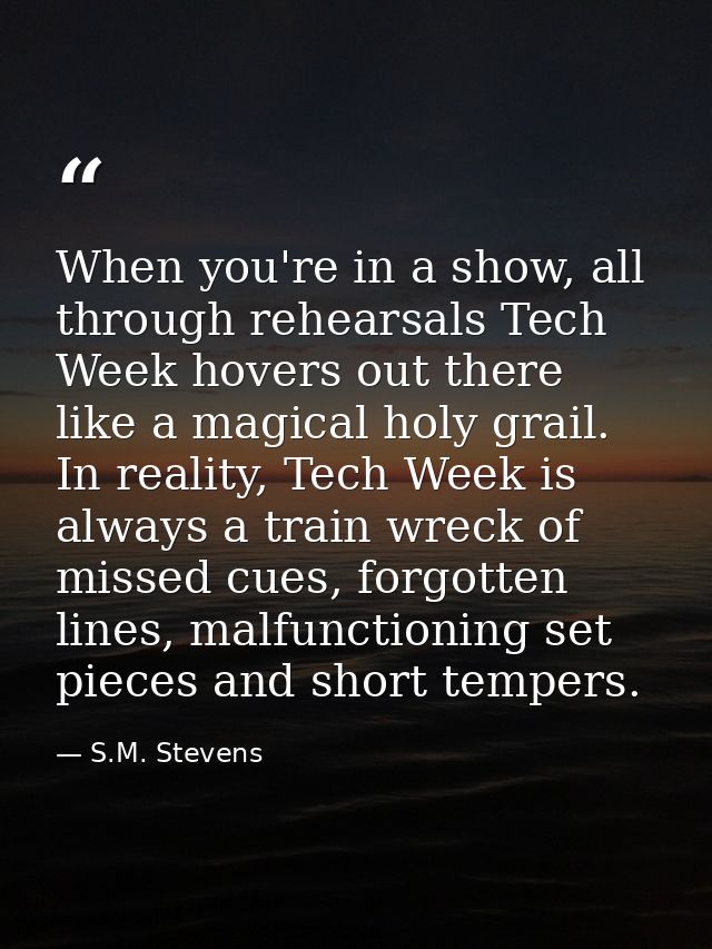 When you're in a show, all through rehearsals Tech Week hovers out there like a magical holy grail. In reality, Tech Wee — S.M. Stevens