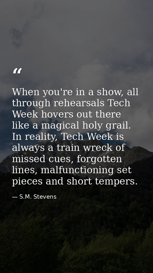 When you're in a show, all through rehearsals Tech Week hovers out there like a magical holy grail. In reality, Tech Wee — S.M. Stevens