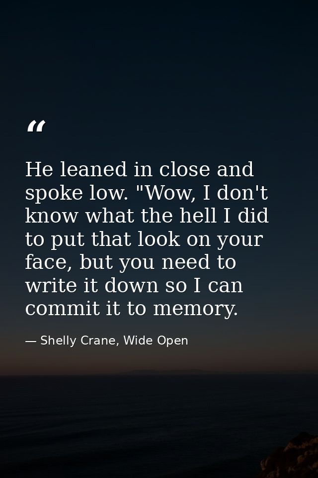 He leaned in close and spoke low. "Wow, I don't know what the hell I did to put that look on your face, but you need to  — Shelly Crane, Wide Open