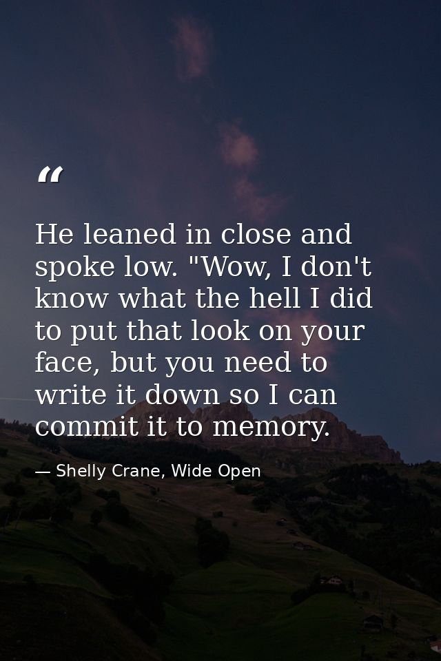 He leaned in close and spoke low. "Wow, I don't know what the hell I did to put that look on your face, but you need to  — Shelly Crane, Wide Open