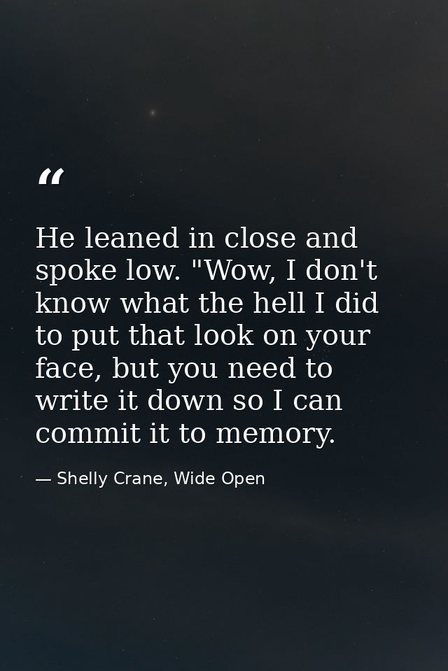 He leaned in close and spoke low. "Wow, I don't know what the hell I did to put that look on your face, but you need to  — Shelly Crane, Wide Open