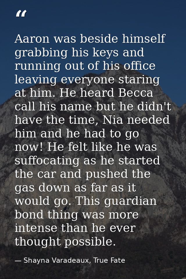 Aaron was beside himself grabbing his keys and running out of his office leaving everyone staring at him. He heard Becca — Shayna Varadeaux, True Fate