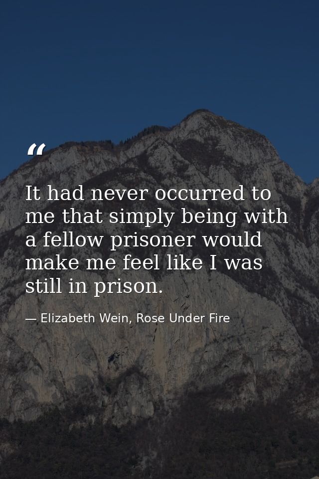 It had never occurred to me that simply being with a fellow prisoner would make me feel like I was still in prison. — Elizabeth Wein, Rose Under Fire