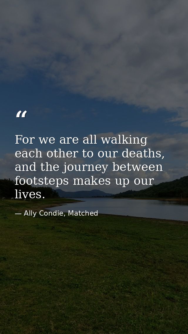 For we are all walking each other to our deaths, and the journey between footsteps makes up our lives. — Ally Condie, Matched