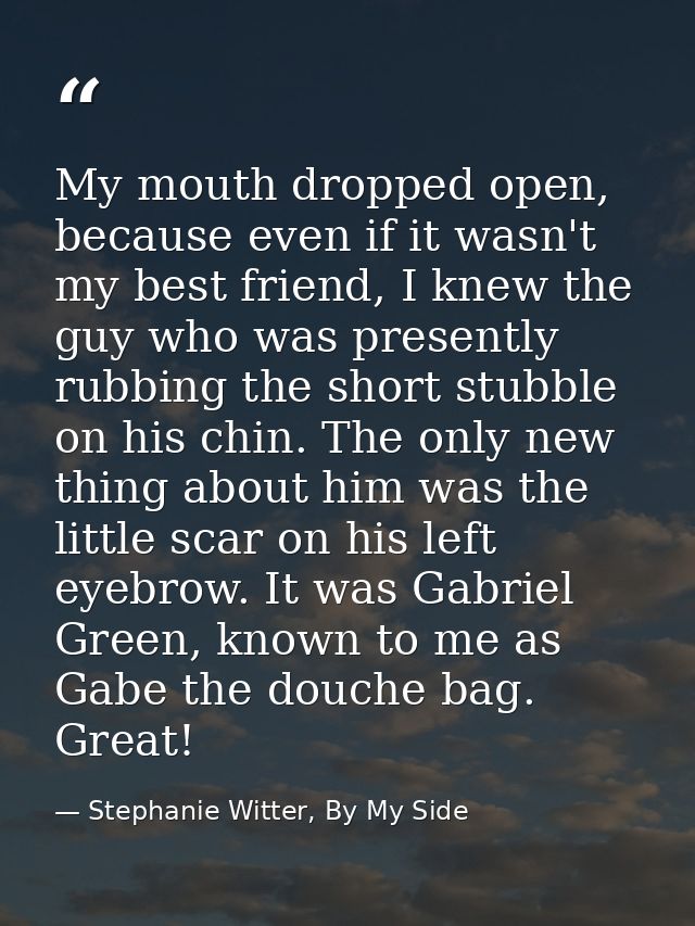 My mouth dropped open, because even if it wasn't my best friend, I knew the guy who was presently rubbing the short stub — Stephanie Witter, By My Side