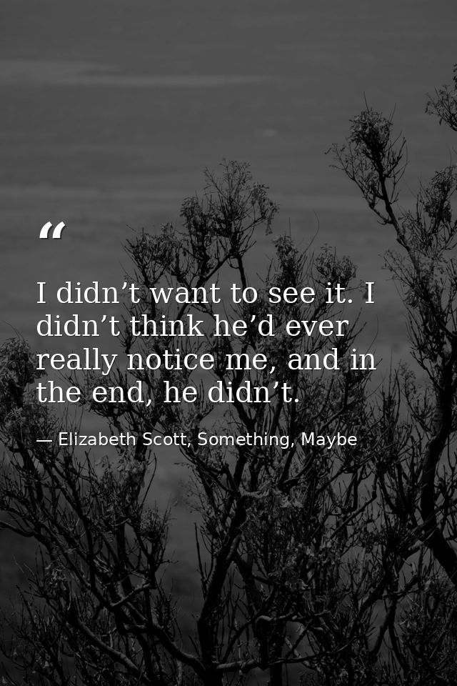 I didn’t want to see it. I didn’t think he’d ever really notice me, and in the end, he didn’t. — Elizabeth Scott, Something, Maybe