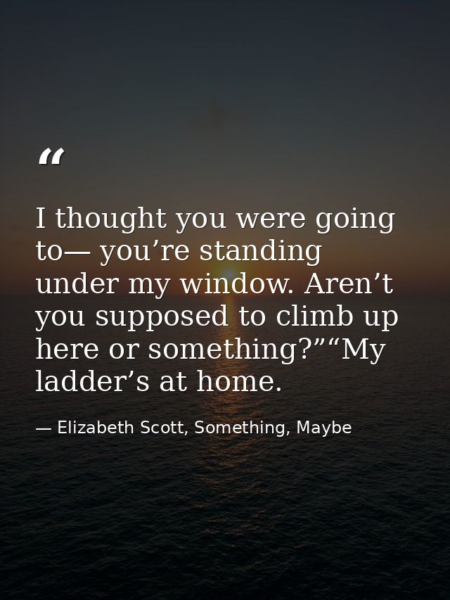 I thought you were going to— you’re standing under my window. Aren’t you supposed to climb up here or something?”“My lad — Elizabeth Scott, Something, Maybe