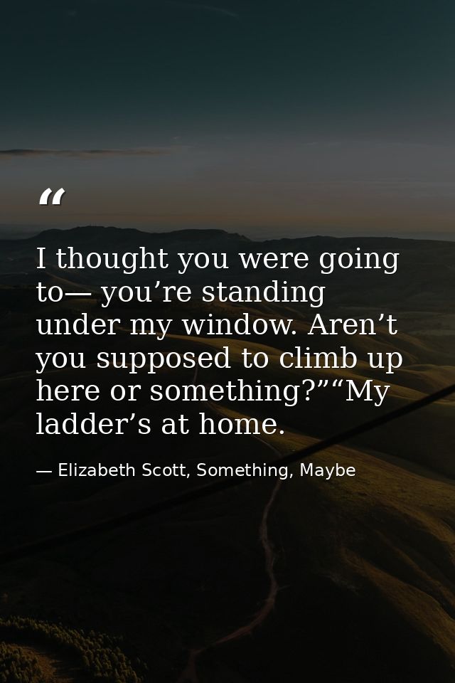 I thought you were going to— you’re standing under my window. Aren’t you supposed to climb up here or something?”“My lad — Elizabeth Scott, Something, Maybe