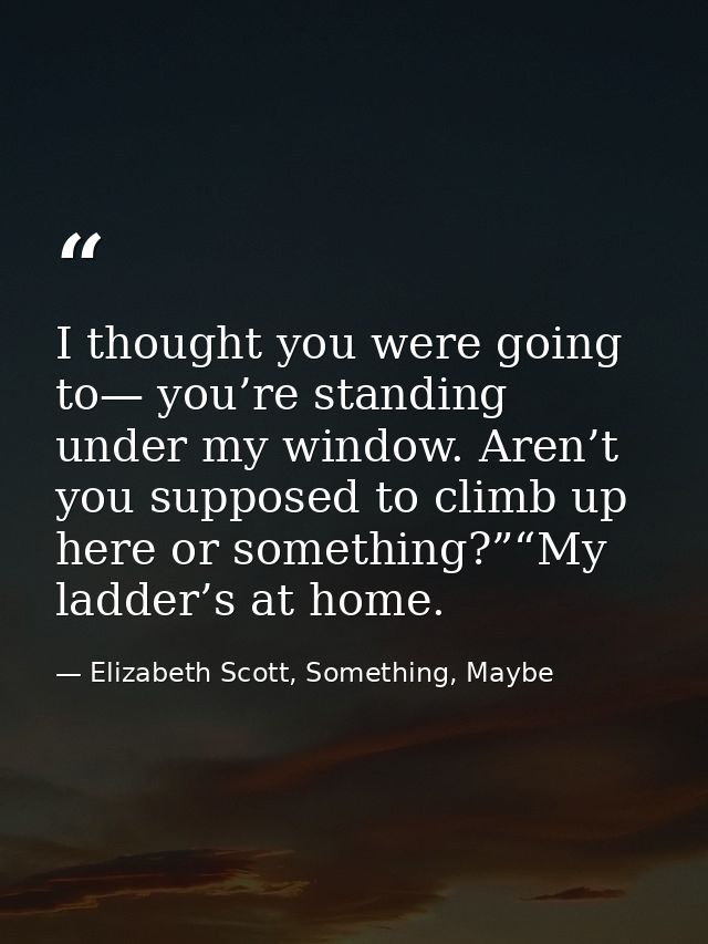 I thought you were going to— you’re standing under my window. Aren’t you supposed to climb up here or something?”“My lad — Elizabeth Scott, Something, Maybe