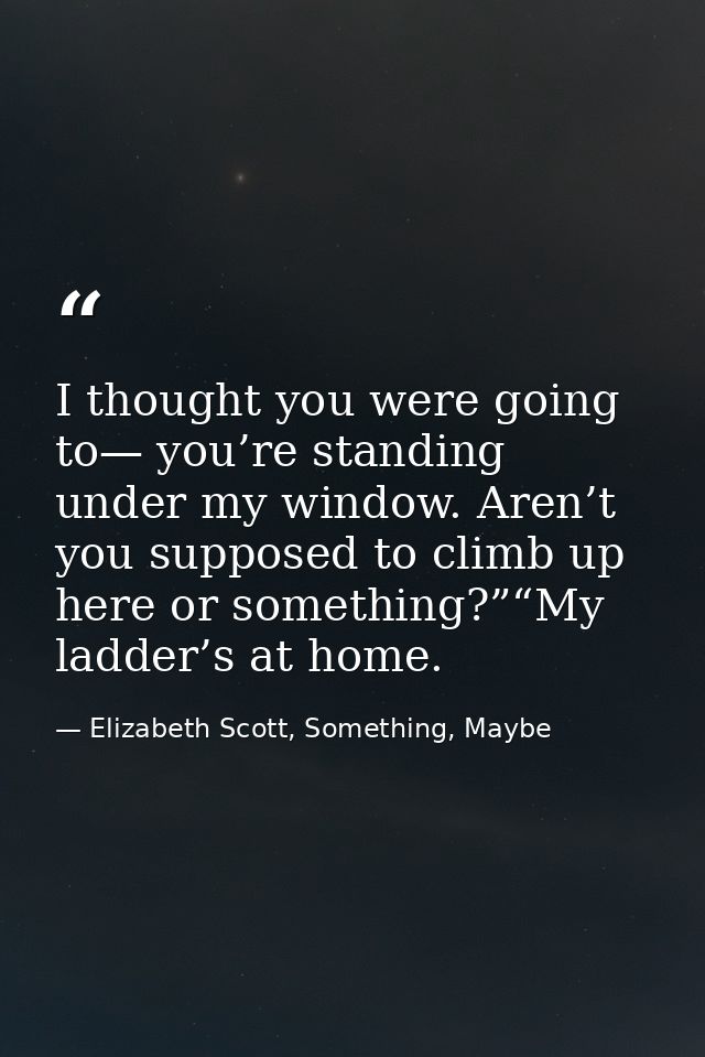 I thought you were going to— you’re standing under my window. Aren’t you supposed to climb up here or something?”“My lad — Elizabeth Scott, Something, Maybe