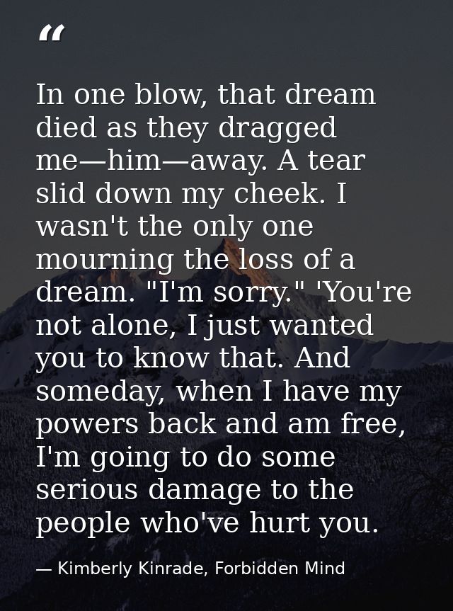 In one blow, that dream died as they dragged me—him—away. A tear slid down my cheek. I wasn't the only one mourning the  — Kimberly Kinrade, Forbidden Mind