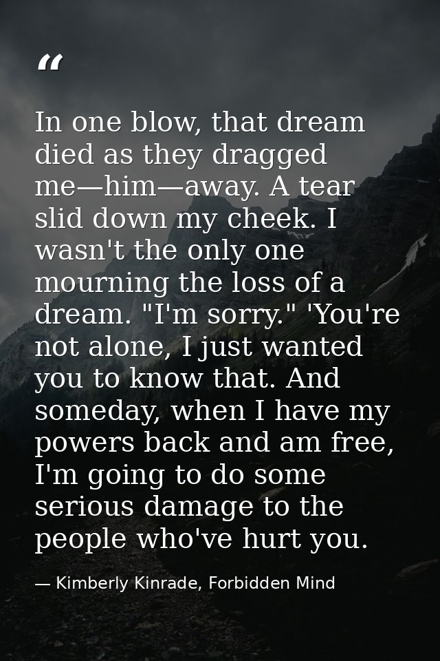 In one blow, that dream died as they dragged me—him—away. A tear slid down my cheek. I wasn't the only one mourning the  — Kimberly Kinrade, Forbidden Mind
