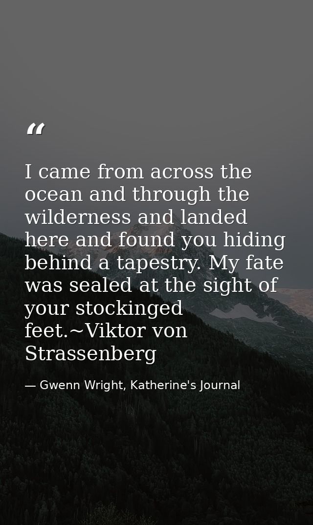 I came from across the ocean and through the wilderness and landed here and found you hiding behind a tapestry. My fate  — Gwenn Wright, Katherine's Journal