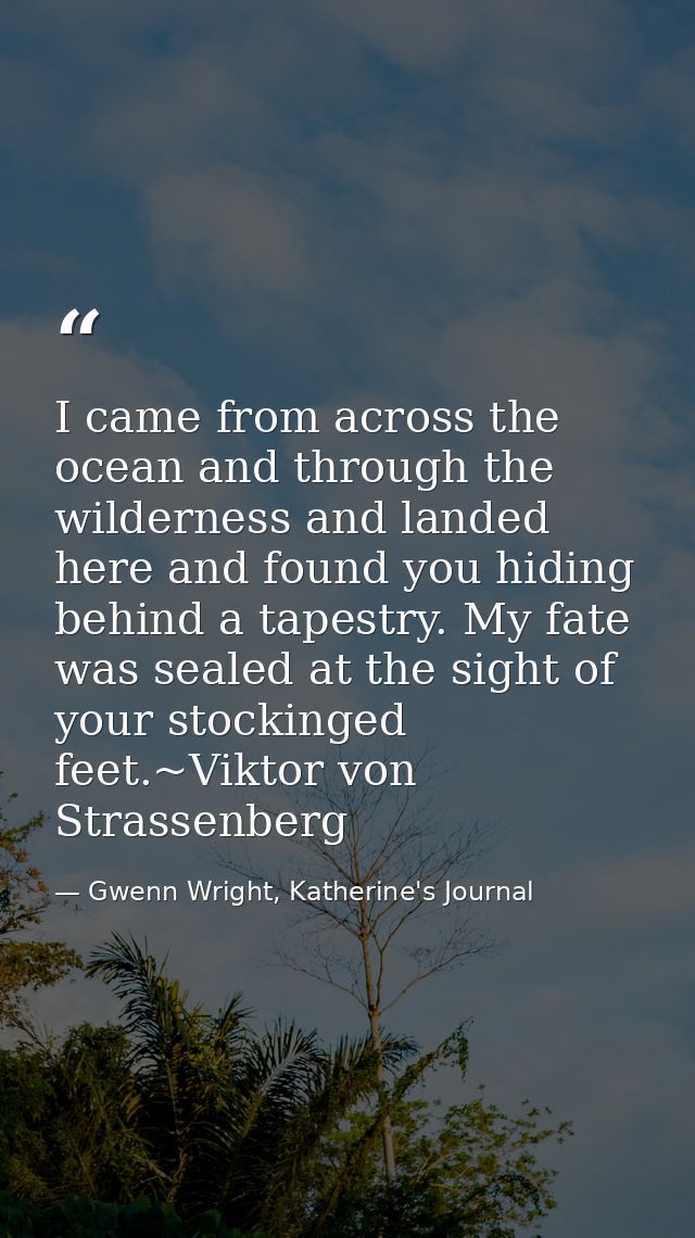 I came from across the ocean and through the wilderness and landed here and found you hiding behind a tapestry. My fate  — Gwenn Wright, Katherine's Journal