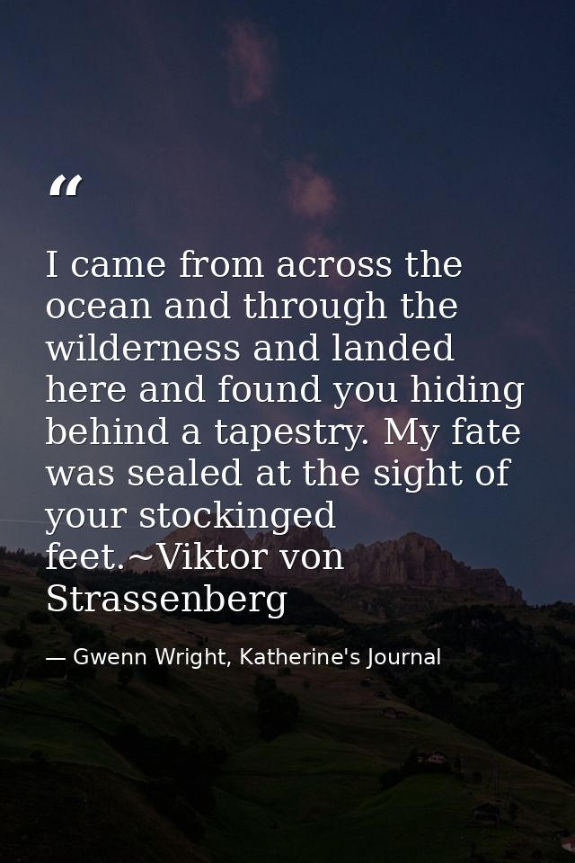 I came from across the ocean and through the wilderness and landed here and found you hiding behind a tapestry. My fate  — Gwenn Wright, Katherine's Journal
