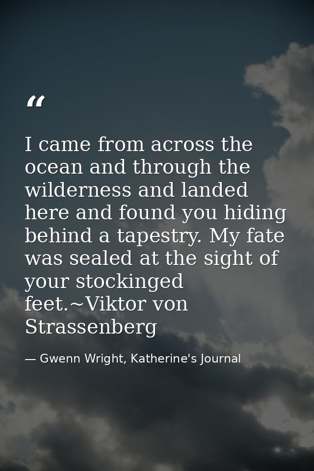 I came from across the ocean and through the wilderness and landed here and found you hiding behind a tapestry. My fate  — Gwenn Wright, Katherine's Journal