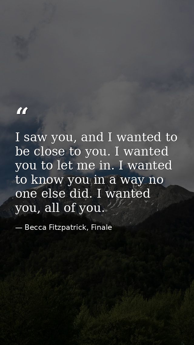 I saw you, and I wanted to be close to you. I wanted you to let me in. I wanted to know you in a way no one else did. I  — Becca Fitzpatrick, Finale