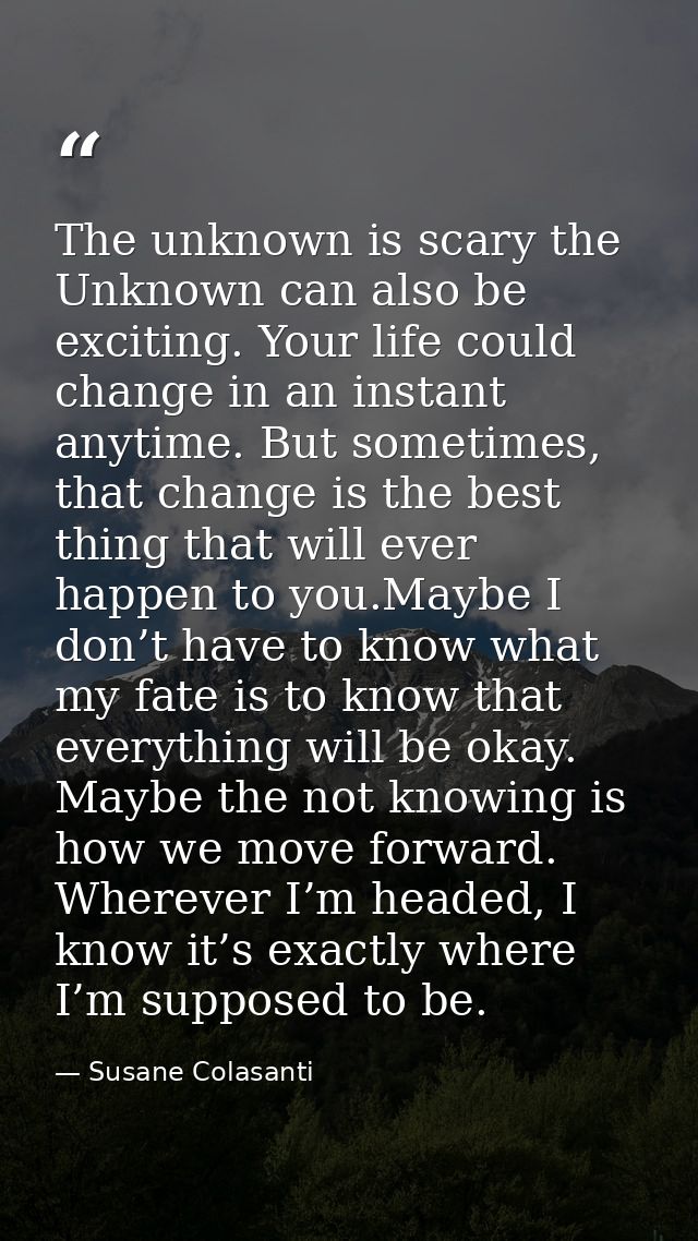 The unknown is scary the Unknown can also be exciting. Your life could change in an instant anytime. But sometimes, that — Susane Colasanti