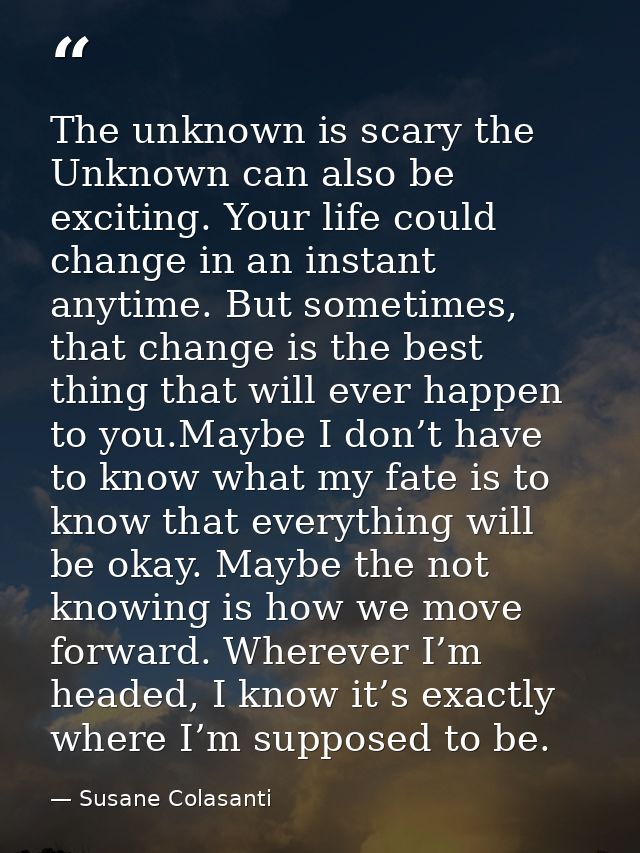 The unknown is scary the Unknown can also be exciting. Your life could change in an instant anytime. But sometimes, that — Susane Colasanti
