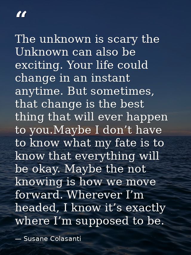 The unknown is scary the Unknown can also be exciting. Your life could change in an instant anytime. But sometimes, that — Susane Colasanti