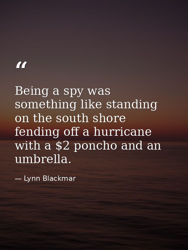 Being a spy was something like standing on the south shore fending off a hurricane with a $2 poncho and an umbrella. — Lynn Blackmar