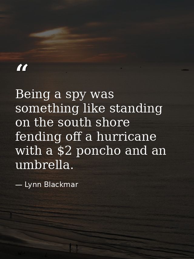 Being a spy was something like standing on the south shore fending off a hurricane with a $2 poncho and an umbrella. — Lynn Blackmar