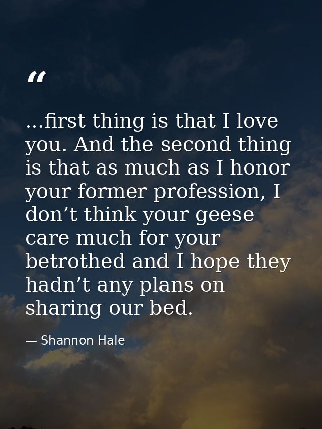 ...first thing is that I love you. And the second thing is that as much as I honor your former profession, I don’t think — Shannon Hale