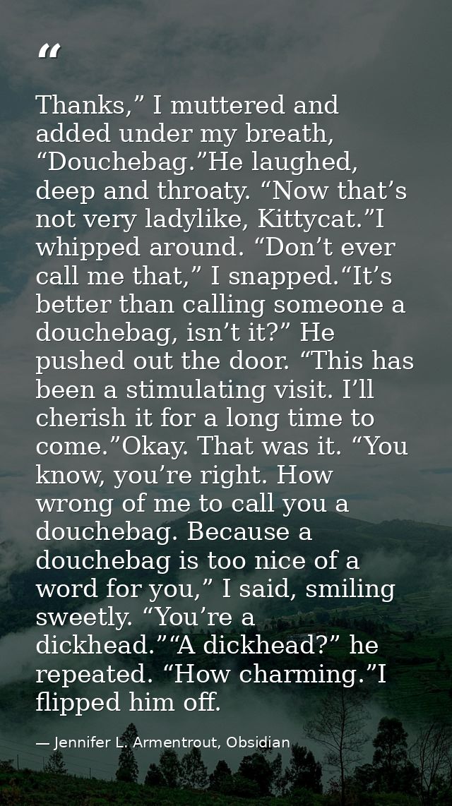 Thanks,” I muttered and added under my breath, “Douchebag.”He laughed, deep and throaty. “Now that’s not very ladylike,  — Jennifer L. Armentrout, Obsidian