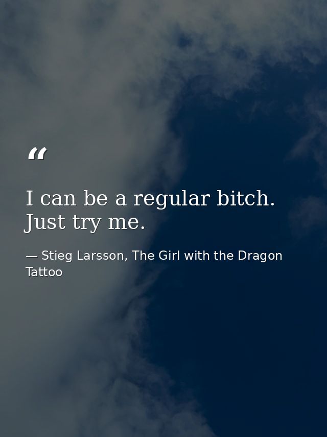 I can be a regular bitch. Just try me. — Stieg Larsson, The Girl with the Dragon Tattoo