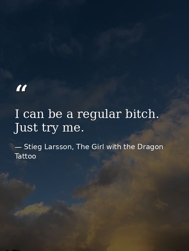 I can be a regular bitch. Just try me. — Stieg Larsson, The Girl with the Dragon Tattoo