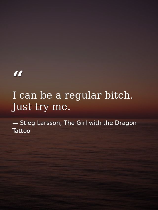 I can be a regular bitch. Just try me. — Stieg Larsson, The Girl with the Dragon Tattoo