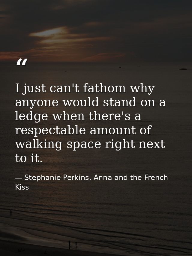 I just can't fathom why anyone would stand on a ledge when there's a respectable amount of walking space right next to i — Stephanie Perkins, Anna and the French Kiss