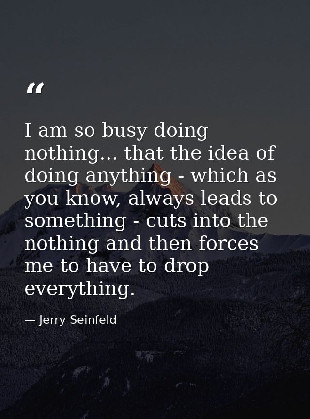 I am so busy doing nothing... that the idea of doing anything - which as you know, always leads to something - cuts into — Jerry Seinfeld