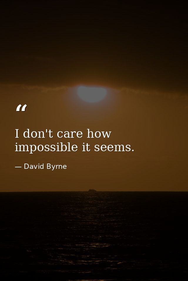 I don't care how impossible it seems. — David Byrne