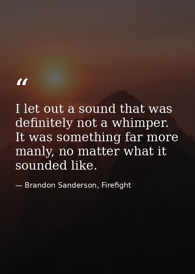 I let out a sound that was definitely not a whimper. It was something far more manly, no matter what it sounded like. — Brandon Sanderson, Firefight
