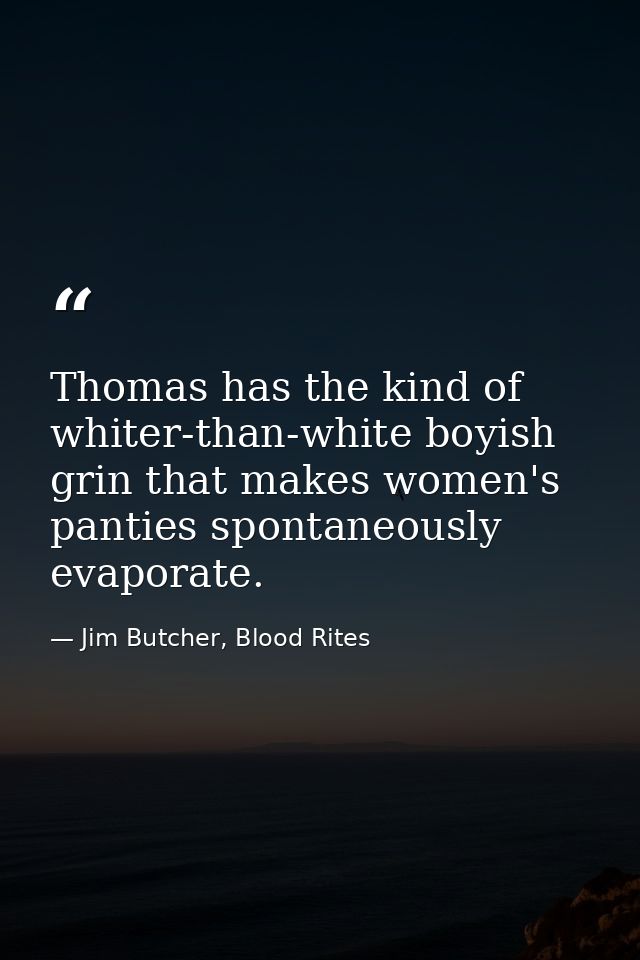 Thomas has the kind of whiter-than-white boyish grin that makes women's panties spontaneously evaporate. — Jim Butcher, Blood Rites