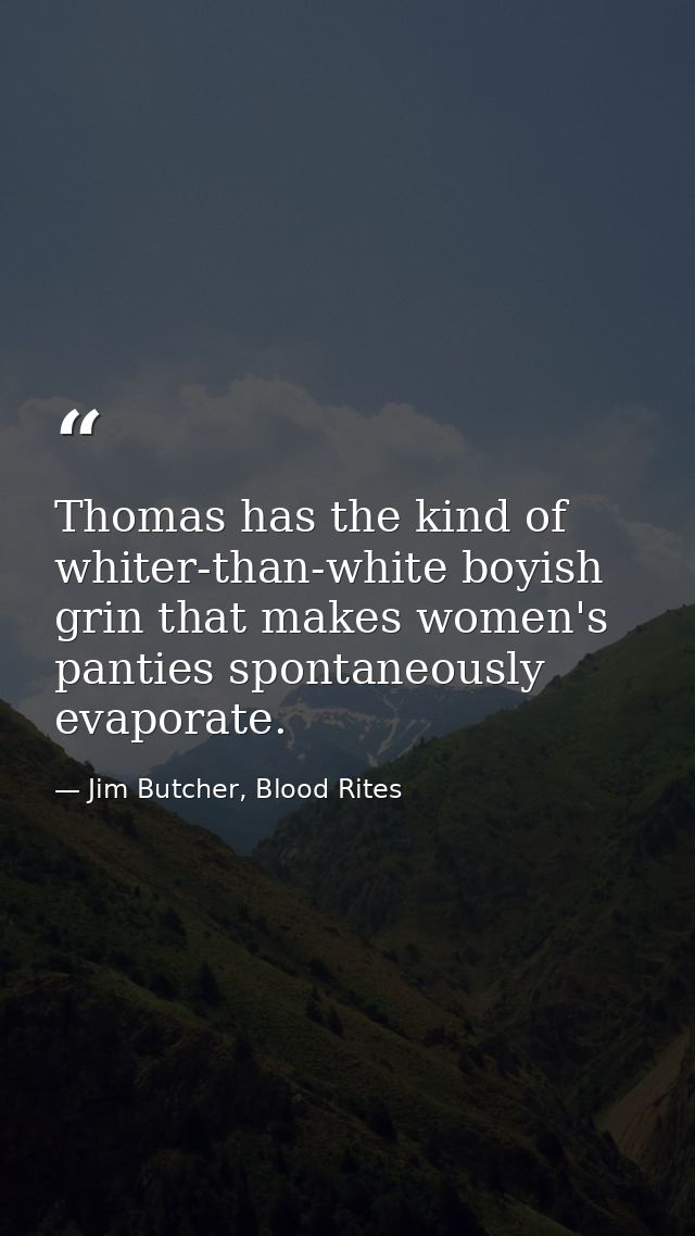 Thomas has the kind of whiter-than-white boyish grin that makes women's panties spontaneously evaporate. — Jim Butcher, Blood Rites