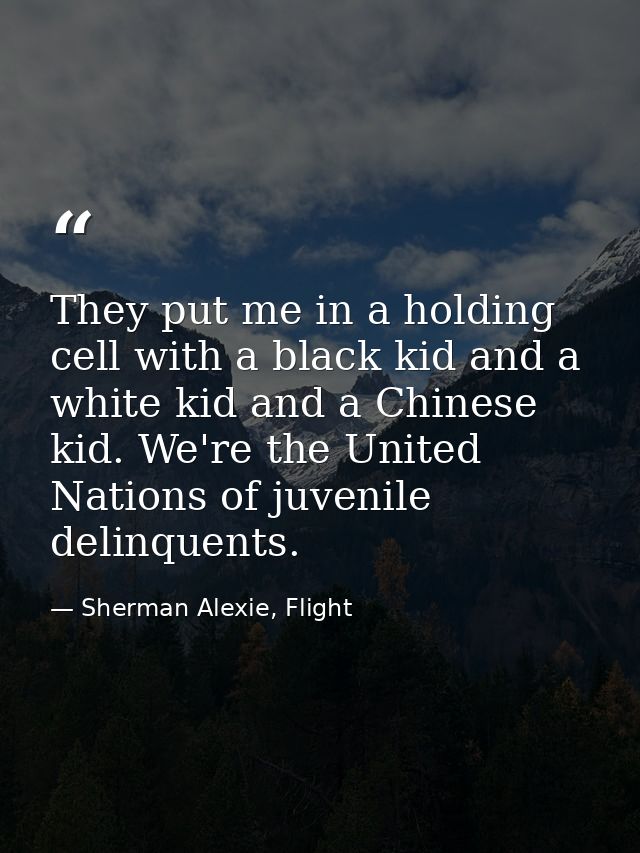 They put me in a holding cell with a black kid and a white kid and a Chinese kid. We're the United Nations of juvenile d — Sherman Alexie, Flight