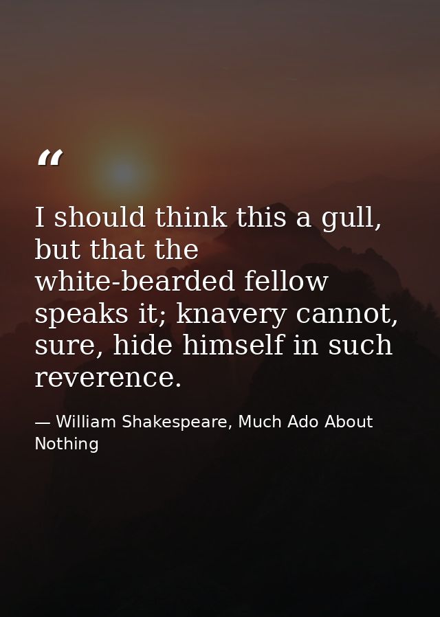 I should think this a gull, but that the white-bearded fellow speaks it; knavery cannot, sure, hide himself in such reve — William Shakespeare, Much Ado About Nothing