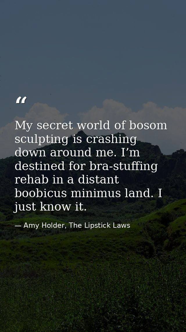 My secret world of bosom sculpting is crashing down around me. I’m destined for bra-stuffing rehab in a distant boobicus — Amy Holder, The Lipstick Laws