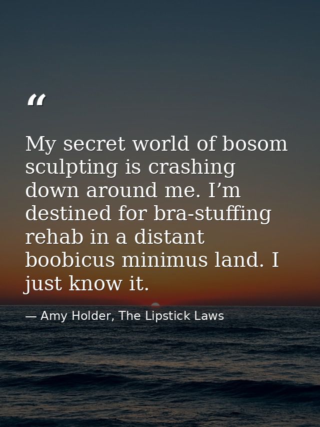 My secret world of bosom sculpting is crashing down around me. I’m destined for bra-stuffing rehab in a distant boobicus — Amy Holder, The Lipstick Laws