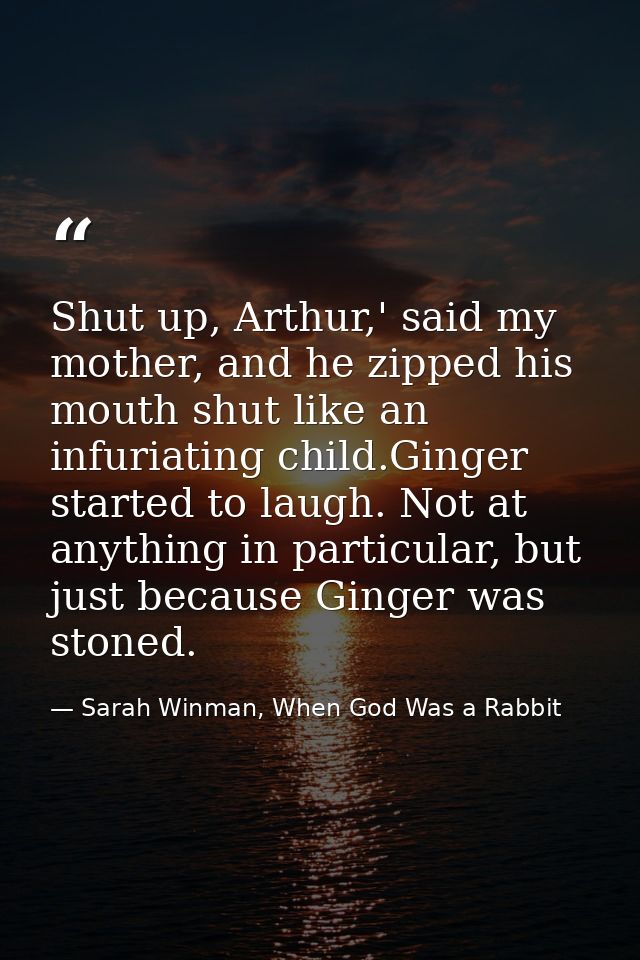 Shut up, Arthur,' said my mother, and he zipped his mouth shut like an infuriating child.Ginger started to laugh. Not at — Sarah Winman, When God Was a Rabbit