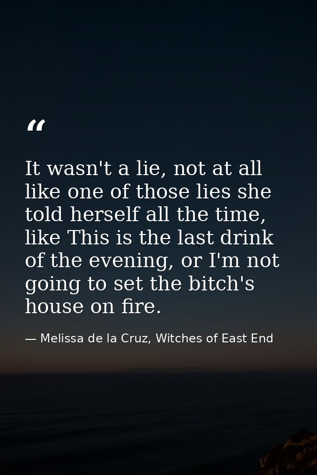 It wasn't a lie, not at all like one of those lies she told herself all the time, like This is the last drink of the eve — Melissa de la Cruz, Witches of East End