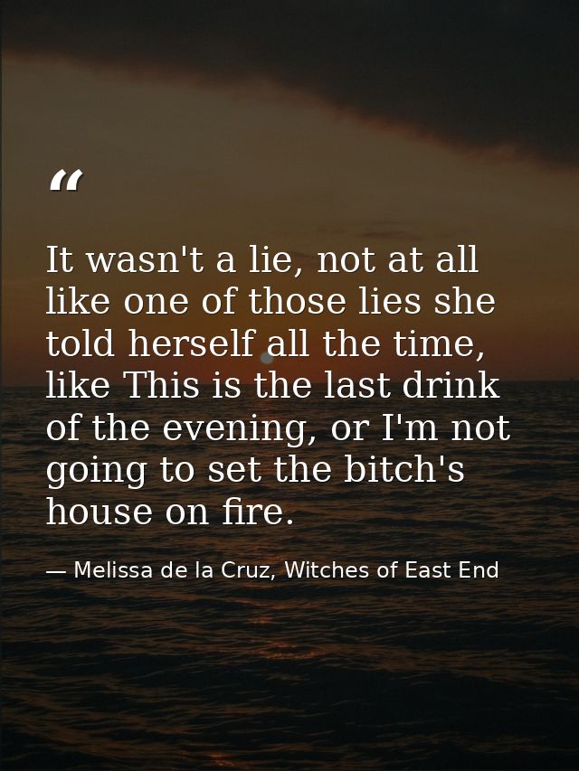 It wasn't a lie, not at all like one of those lies she told herself all the time, like This is the last drink of the eve — Melissa de la Cruz, Witches of East End